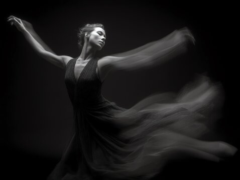 Woman dancing in motion black background
