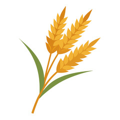 of three golden wheat stalks with green leaves.