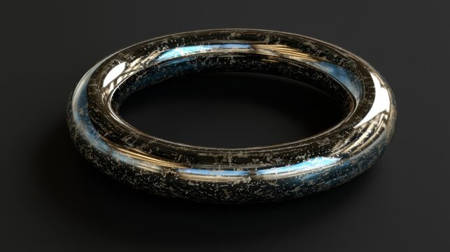 Metallic ring with textured surface on dark background - Powered by Adobe