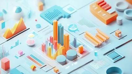 Colorful 3D data visualization with charts and graphs illustrating business analytics trends - Powered by Adobe