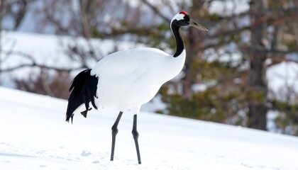 Obraz premium Crane in snowy landscape
