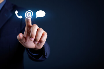 Businessman Hand Touching Contact Us Icons Email Phone Chat