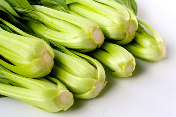 Fresh bok choy on white background.
