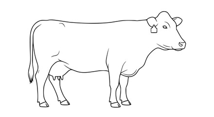 Detailed Line Art Illustration of a Dairy Cow with Ear Tag - Line Art Vector