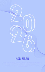 2026. happy new year 2026 3d simple design with line blending as background, 2026 number design for cover, poster, calendar, banner, background.