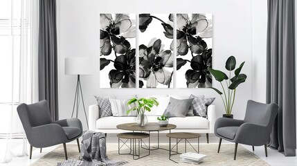 Black and White Floral Decorative Painting