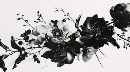 Black and White Floral Decorative Painting