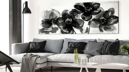 Black and White Floral Decorative Painting
