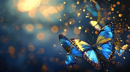 Blue - Gold Butterfly Background Picture