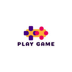 ILLUSTRATION JOYSTICK PURPLE ORANGE FLAT COLOR GAME LOGO ICON DESIGN TEMPLATE VECTOR