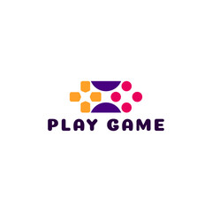 ILLUSTRATION JOYSTICK PURPLE ORANGE FLAT COLOR GAME LOGO ICON DESIGN TEMPLATE VECTOR