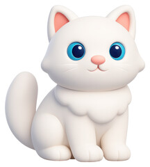Fototapeta premium Adorable 3D Render of a White Kitten with Blue Eyes Sitting on Transparent Background