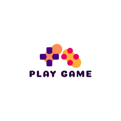 ILLUSTRATION JOYSTICK PURPLE ORANGE FLAT COLOR GAME LOGO ICON DESIGN TEMPLATE VECTOR