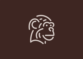 Line style chimpanzee logo for jungle, wildlife, or smart branding.