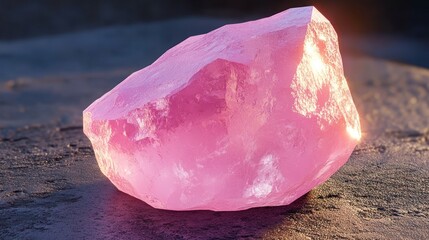 Pink gemstone rests on dark surface