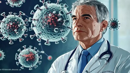 Doctor analyzing virus cells in a lab, showcasing scientific research and health advancements - Powered by Adobe
