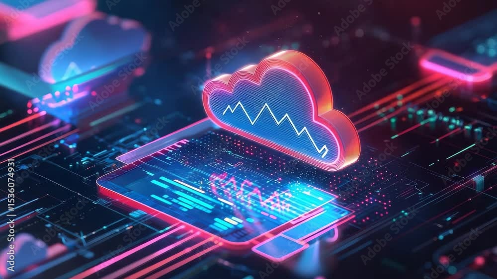 Aufkleber a glowing cloud icon hovers above a digital tablet, representing modern cloud computing and data tra