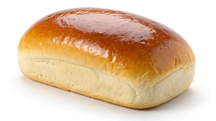 Freshly baked golden brown brioche roll isolated on white background providing a delicious food bakery ingredient look