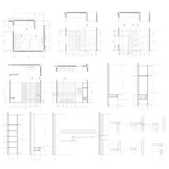 Drawing 2d, interior design of bedroom, layout diagram of bedroom furniture, section detail, vector format