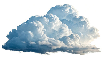 A large cumulus cloud formation against a clean white background depicting atmospheric weather conditions and climate concepts