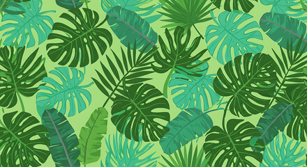 Tropical Leaf Pattern: Lush Green Monstera & Palm Design for Backgrounds