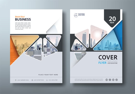 Blue and orange annual report, flyer  template, leaflet presentation, book cover templates, layout in A4 size