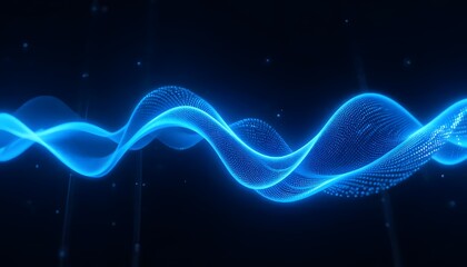 Abstract blue glowing waves of light against a dark background, digital art