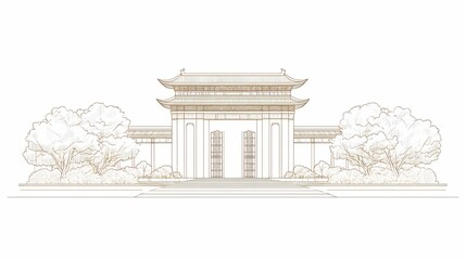 Fototapeta premium Architectural drawing of a chinese style gatehouse.