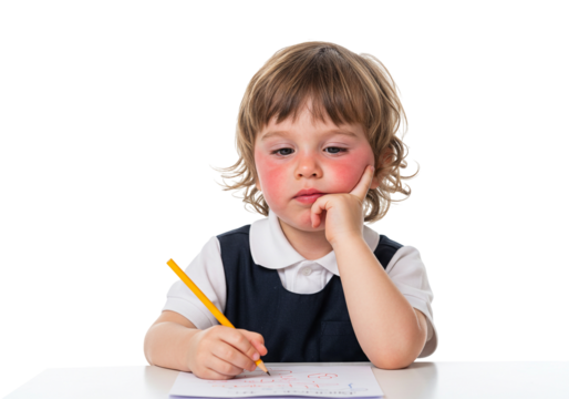 Girl Draws at School Child Studying Education Classroom