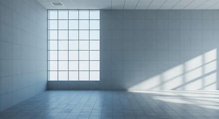 Empty space office interior with square pattern window, wall and tiles
