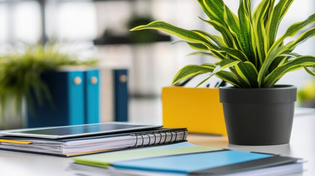 Professional office space prepared for business update meeting with tablet and folders