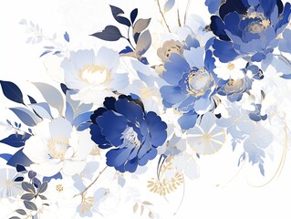 青と金のレトロな花の背景