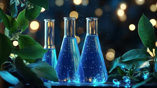 Enchanted Elixirs: Mystical Blue Potions in Glass Flasks