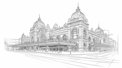 Obraz premium Detailed architectural drawing of a large building.