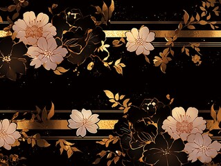 金色の横線と白い花の和風背景