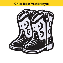 Western Style Child Cowboy Boot Illustration, Classic Kids' Rodeo Footwear in Rustic and Playful Colors

