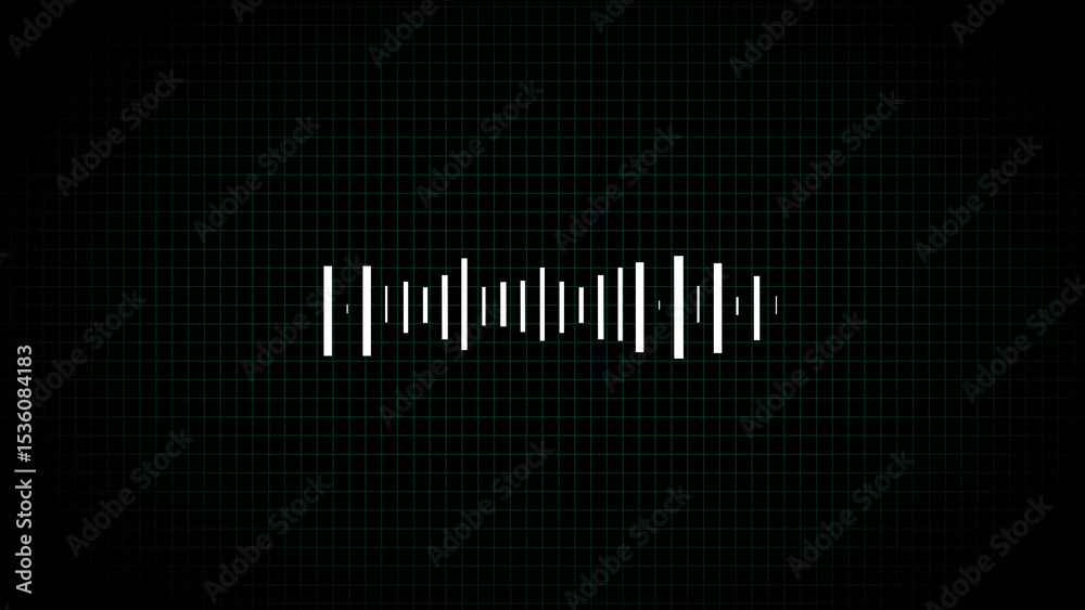 Poster abstract white sound wave visualization on a dark background with a grid representing audio digital 