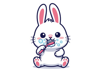 Adorable Cartoon Bunny Brushing its Teeth  A Cute Illustration for Children's Dental Hygiene Education