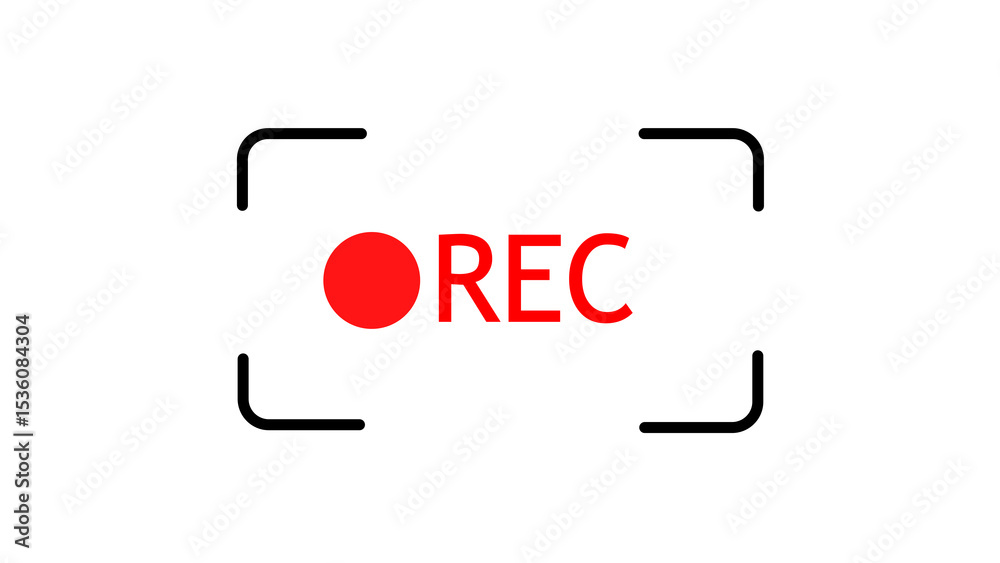 Poster recording icon with a red circle and rec text representing video or audio capture ready to record a 