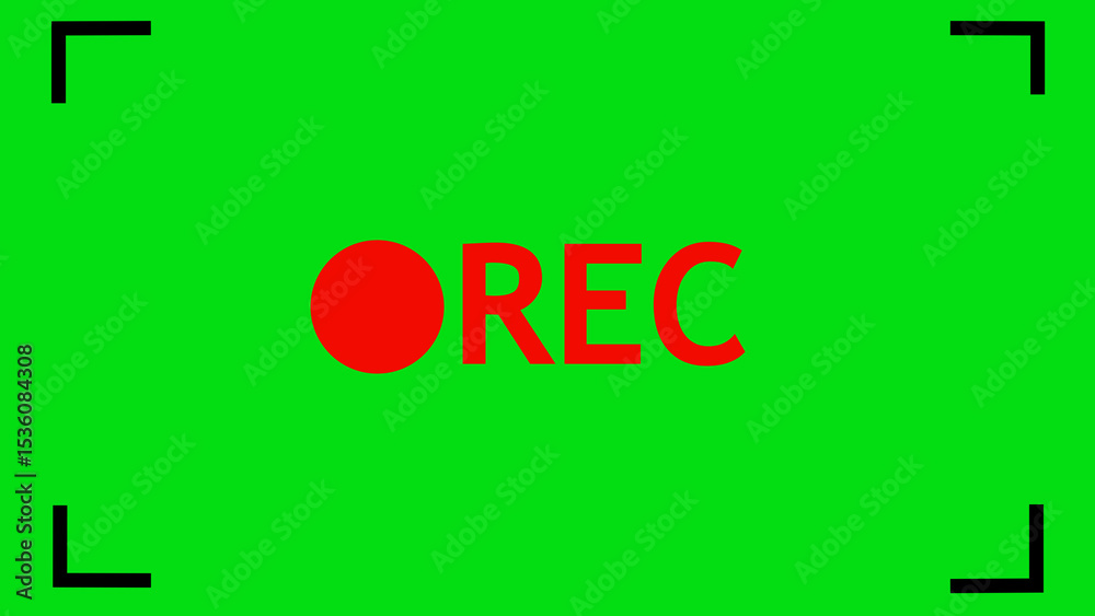 Fototapete Green screen recording interface visual with red rec text and corner crop marks for video production and content creation.