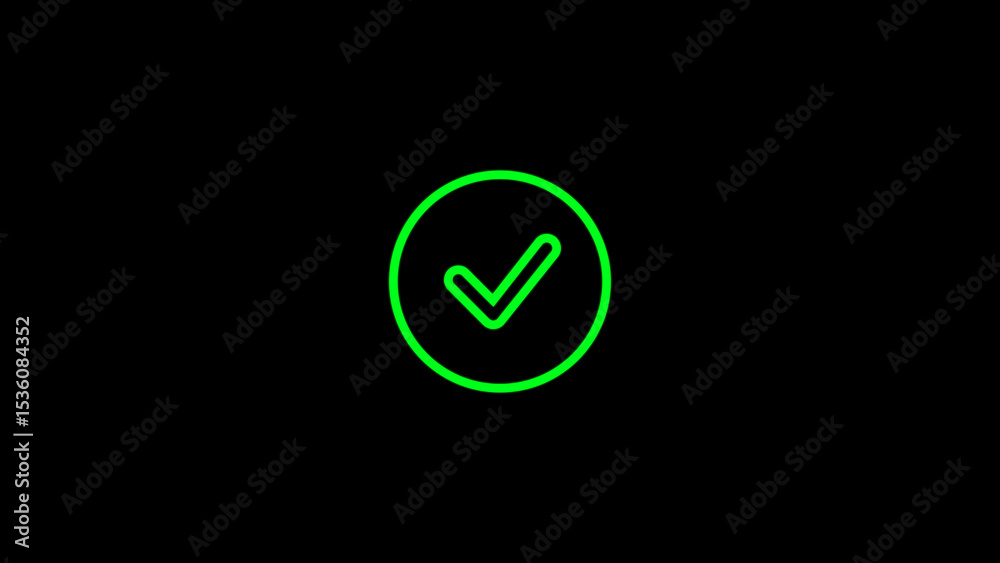 Poster a minimalist green check mark symbol within a circle against a stark black background representing a