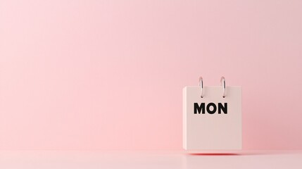 Monday written on 3D square block, floating above clean surface, UI calendar concept PNG