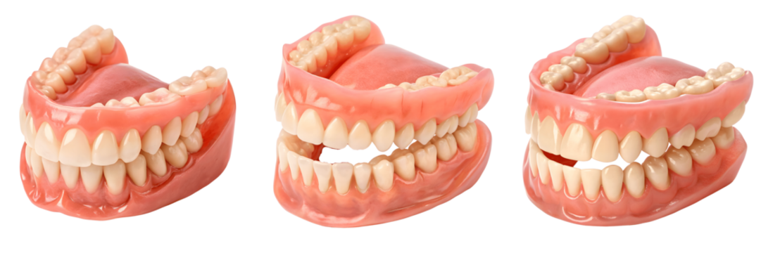 a sets of dentures isolated on transparent background in a row