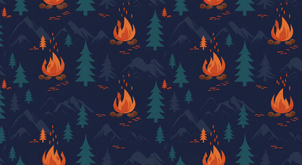 Campfire Mountains: Seamless Pattern Design for Textile, Apparel, and Web