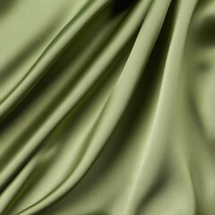 Elegant Olive Green Satin Fabric with Soft, Smooth Drapery Texture