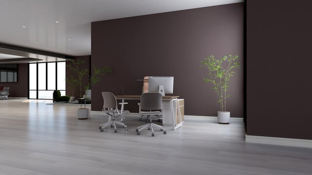 3d office minimalist room with wooden design interior