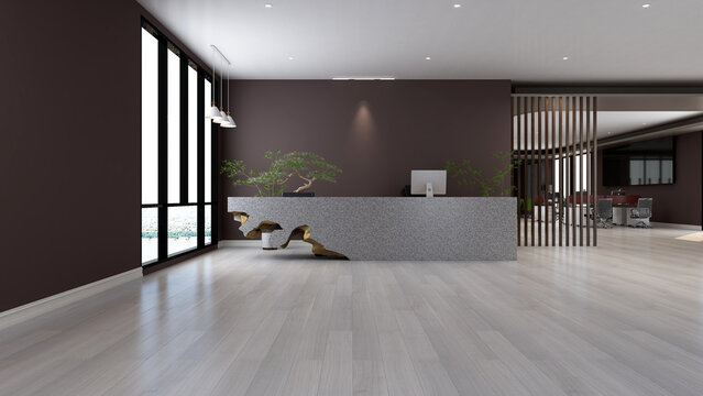 office front desk or receptionist room with wooden design interior