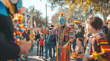 Colorful parade participant interacting with onlookers - Powered by Adobe