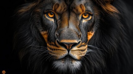 Fototapeta premium Close-up lion portrait, dark background
