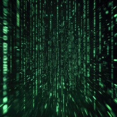 Abstract Digital Matrix with Streaming Green Data in Dark Background